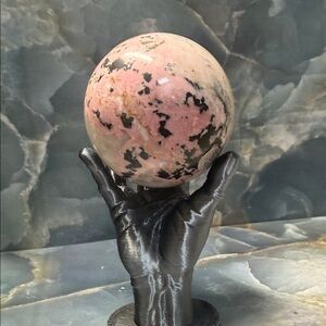 Pink Rhodonite & quartz  sphere is  54 mm